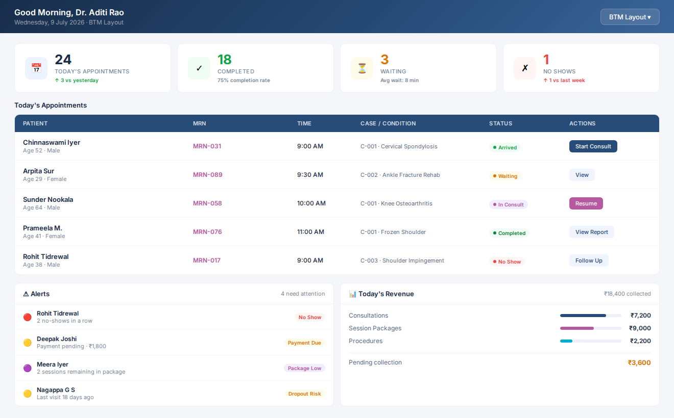Octor Physio dashboard